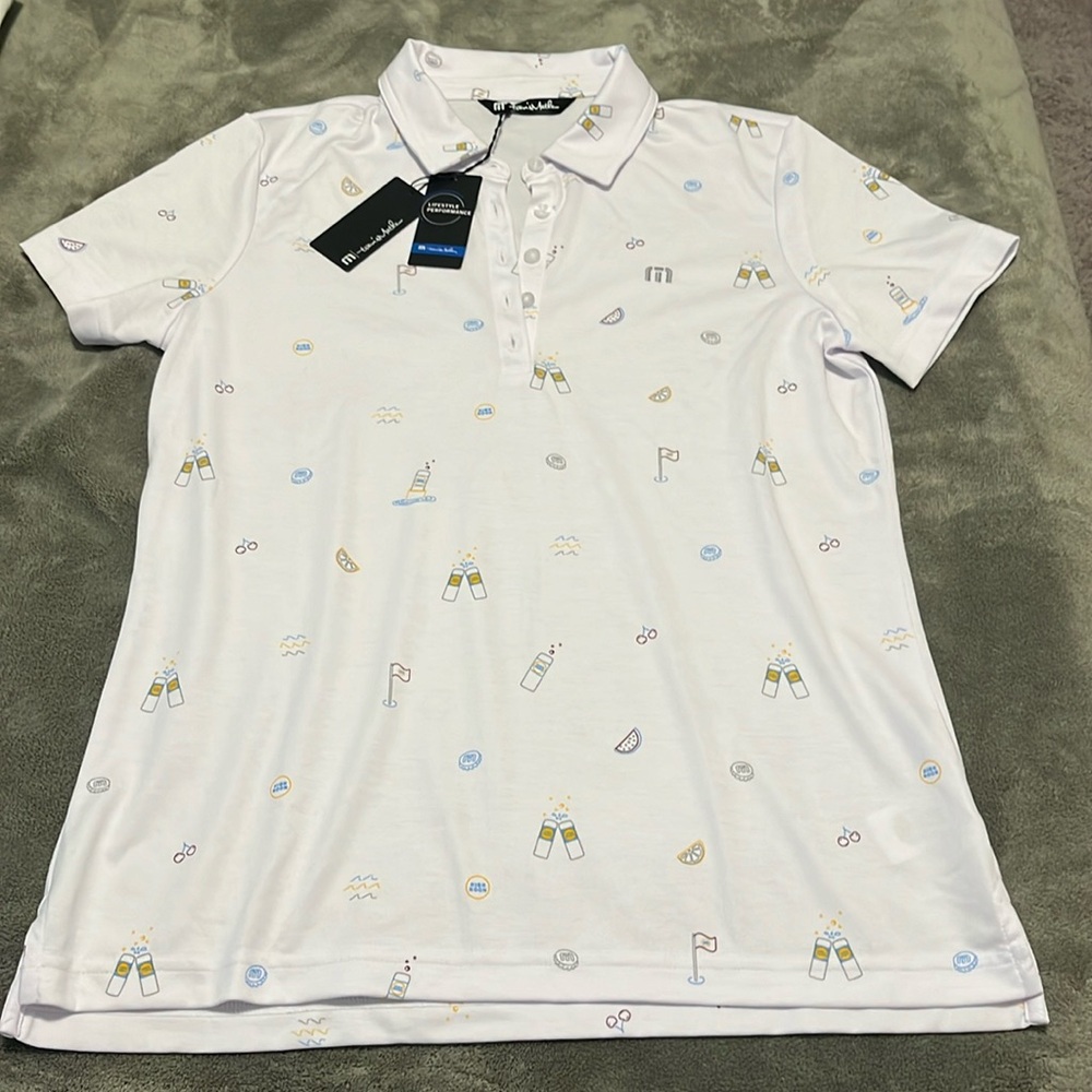 Travis Mathew White Polo Skirt with Light Blue and Yellow Accents